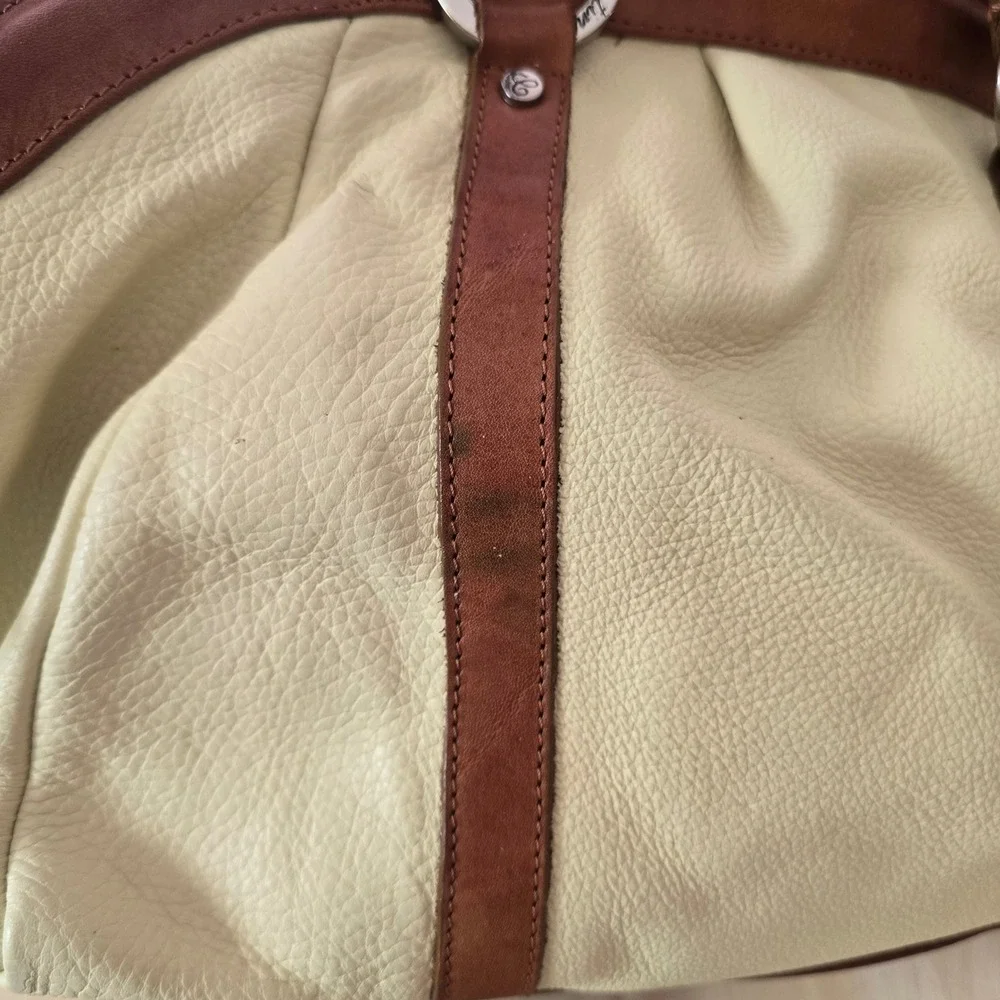 Cristina by Jin Bell Italy Yellow Leather Shoulder Bag Brown Trim Satchel
